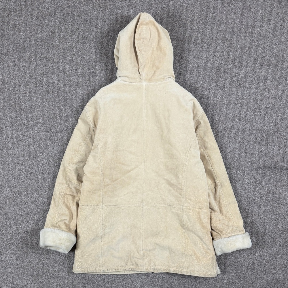 St John’s Bay Tan Suede Leather Parka Jacket Womens XL Full Zip Hooded Fur Lined - Picture 2 of 10